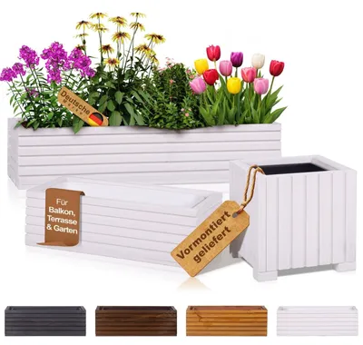 Produktbild von BOOGARDI Blumenkasten Holz mit Einsatz · 64x20x14cm Weiß · Blumenkästen in 3 Größen & 4 Farben Pflanzkasten für Balkon & Terrasse Pflanzkübel außen &