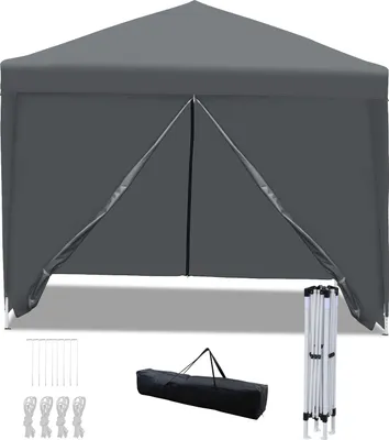Image de Tente pliante Izrielar 3x3 m imperméable avec sac, tente pliante pour jardin et extérieur, gris