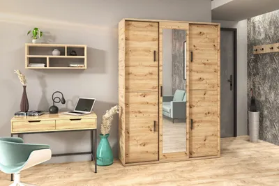 Obrázek produktu pro Prostorná šatní skříň se zrcadlem 150 cm AUREVIA - dub artisan