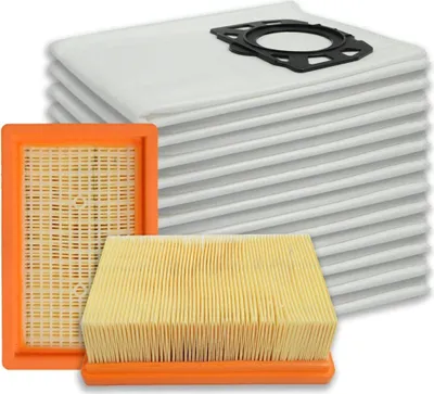 Produktbild von 2 Flachfilter und 12 Staubsaugerbeutel für Kärcher - Filterset für WD4, WD5, WD6, MV4, MV5, MV6 (2.863-005.0, 2.863-006.0)