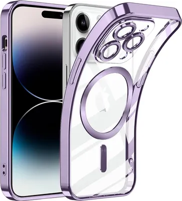 Immagine prodotto di Custodia per iPhone 12 Pro con protezione Magsafe e fotocamera, custodia magnetica ultrasottile con copertura trasparente viola