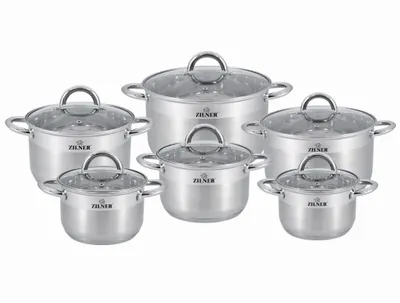 Produktbild von Edelstahl-Topfset, 12-teilig, Marke ZILNER, Modell ZL-8109