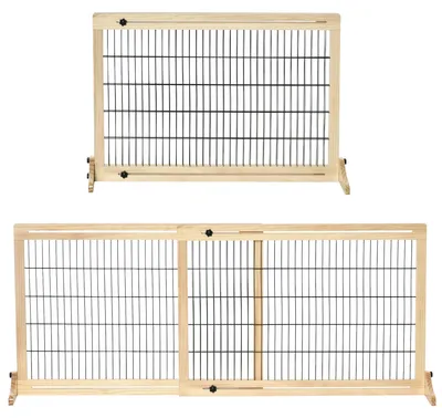 Image de Barrière de sécurité en bois pour chiens PawHut, barrière de sécurité extensible pour porte, barrière pour chiens