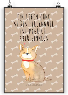 Produktbild von Mr. & Mrs. Panda Bild Hund Glück DIN A4 - Hundeglück - Geschenk, Corgie, wanddeko, Spruch, Herz, Sprüche, Wandbild, Kunstdruck, Liebe, drucke, Plakat