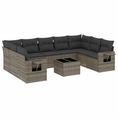 Produktbild von vidaXL 10-tlg. Garten-Sofagarnitur mit Kissen Grau Poly Rattan