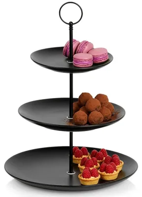 Immagine prodotto di Alzata per torte a 3 livelli in porcellana nera, 34 cm