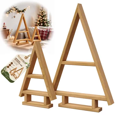 Produktbild von Floranica Weihnachtsbaum Holz 2er-Set 55 + 35 cm, Tannenbaum aus Kiefer, imprägniert für innen und außen – Natur