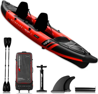 Produktbild von SKINHAWK Prestige Kajak 400 – Zweier Kajak in Rot – Set mit Fiberglas-Paddel