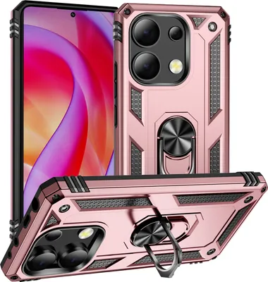 Produktbild von Schutzhülle für Xiaomi Redmi Note 13 4G Dual Layer Robust Militäre Fallschutz Hülle mit Ringhalterung Ständer Roségold