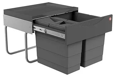 Imagen del producto de Colector de residuos 3644902 | Sistema tándem que ahorra espacio | Cubo de basura empotrable de 30L | Separación doble de 18 + 12 litros con tapa para cubo | Extracción total manual | Para muebles de debajo del lavabo de 50 cm en adelante | Guía metálica resistente