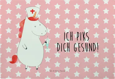 Produktbild von Mr. & Mrs. Panda Hackbrett Einhorn Krankenschwester - Rot Pastell - Geschenk, Unicorn, Ärztin, Frühstücksbrett, Krankenpflegerin, schneidbrett, Vesperplatte, Dankeschön