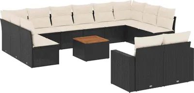 Produktbild von vidaXL 13-tlg. Garten-Sofagarnitur mit Kissen Schwarz Poly Rattan