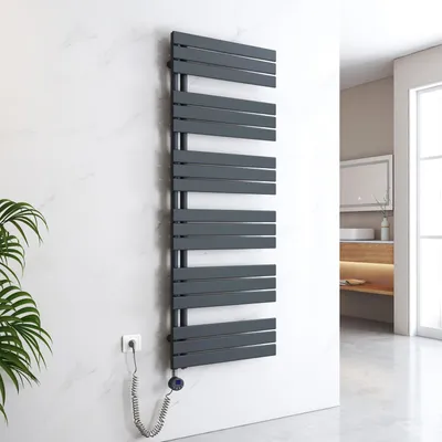 Produktbild von EMKE Elektrischer Design- Paneelheizkörper mit Thermostat und Timer für Handtuchwärmer seitlich offen Vertikal 1000 Watt 60 cm x 159 cm Anthrazit