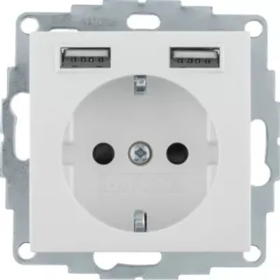 Produktbild von Berker Steckdose SCHUKO/USB A-A, S.1, weiß glänzend, Type F + 2 x USB A, Weiß, Thermoplast, IP20, 250 V, 16 A