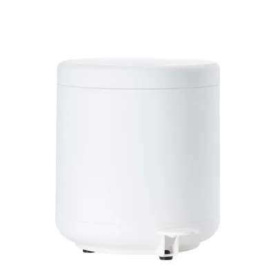 A white pedal bin is shown against a white background.