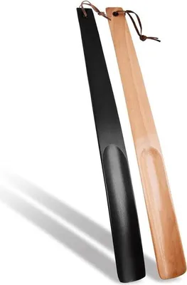 Image de Chausse-pied long en bois - 2 pièces - noir et marron clair - 38 cm