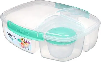 Productafbeelding van Lunchbox met Meerdere Compartimenten en Yoghurtpot - 2L - Assorted Kleuren