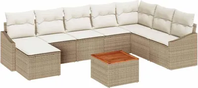 Produktbild von vidaXL Gartensofa-set 9 stk. Beige und Creme Poly-Rattan