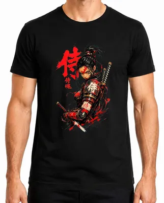 Imagen del producto de Camiseta para hombre con diseño de guerrera samurái, katana, Japón, luchadora, estilo anime/manga, estética Y2K, ronin. Color: negro. Talla: M