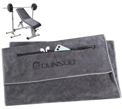 Imagen del producto de Toalla de fitness DUNSOO, 120x50 cm, de microfibra, con bolsillo con cremallera para gimnasio y entrenamiento. Toalla para gimnasio (gris oscuro)