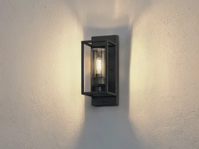 Produktbild von LED Außenwandleuchte mit Dämmerungssensor, Wandlaterne Hauswand Schwarz H: 40cm