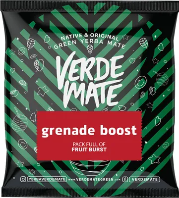 Produktbild von Verde Mate - Mate Tee Probe Grenade Boost 50g - 5mm Dicke Blätter, Staubfrei - Mild - Granatapfel, Guarana - Luftgetrocknet - Brasilien