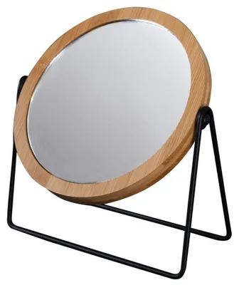 Produktbild von KARA Stand-Kosmetikspiegel, Durch. 145mm, Doppelseitig, Schwarz/Bambus