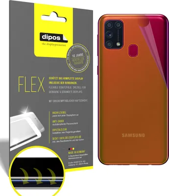 Produktbild von 3x Schutzfolie für Samsung Galaxy M31 Rückseite Folie, 100% Displayabdeckung, dipos Flex
