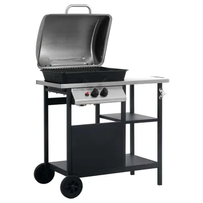 Produktbild von vidaXL Gasgrill mit Beistelltisch auf 3 Ebenen Schwarz und Silbern