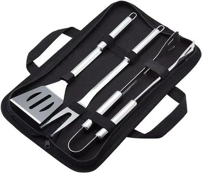 Produktbild von Edelstahl-Barbecue-Grill-Set: Spatel, Gabel, Zange mit Tragetasche