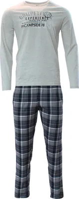 Produktbild von AM Legend Herren Pyjama, 2-tlg, lange Schlafhose + langarm Oberteil, reine Baumwolle Grau Competition XL