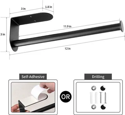 Produktbild von Ibenzoa® Wand-Küchenrollenhalter aus Edelstahl (AISI 304), schwarz – 29,5 cm, 245 mm, bohrfrei & verschraubbar, für Standard-Küchenrollen, vertikal & horizontal