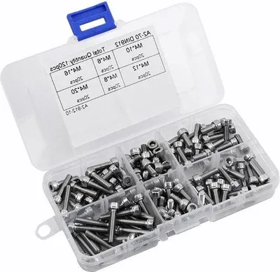 Zdjęcie produktu dla Zestaw śrub sześciokątnych, 304 sztuki, 6 mm, 8 mm, 10 mm, 12 mm, 16 mm, 20 mm