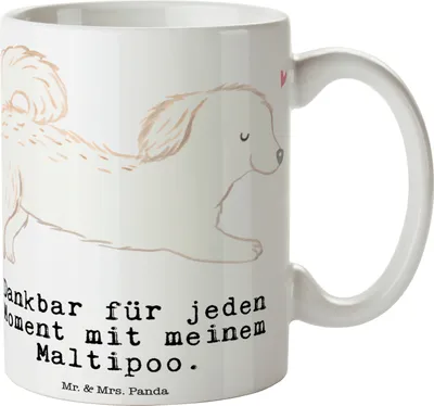 Produktbild von Mr. & Mrs. Panda Teetasse Maltipoo Moment - Weiß - Geschenk, Mischling, Trinkbecher, Kreuzung, Pott, Becher, Kaffeetasse, Tasse, Kaffeebecher
