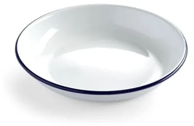 Produktbild von 12 Stück tiefe Emaillieteller, weiß-blau Ø 18 cm