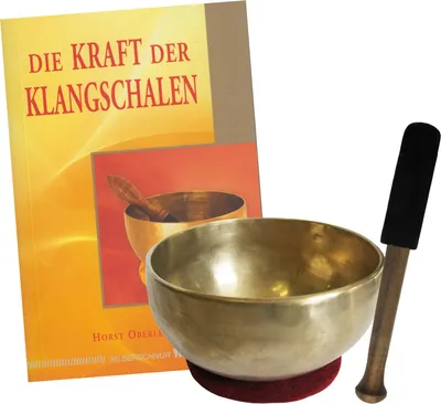 Produktbild von Therapie KLANGSCHALE 300-400g + BUCH. 4-tlg Klangmassage SET. UNIVERSALSCHALE Handarbeit NEPAL. 1 x Klöppel + ZUBEHÖR.