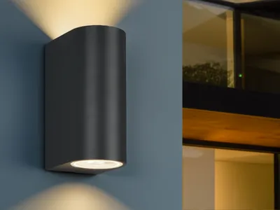 Produktbild von Außenwandleuchte Up and Down rund, Aluminium Anthrazit mit 2x GU10 LED Höhe 15cm