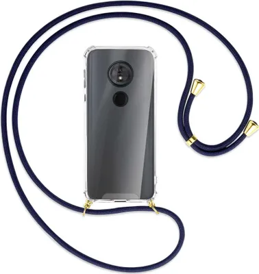 Produktbild von Handykette Backcover-Schutzhülle mit Band (Metall goldfarben) für Motorola Moto E5 / G6 Play - dunkelblau