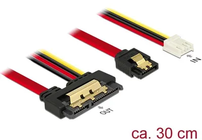 Produktbild von DeLOCK 85234, 0,3 m, SATA III, SATA 7-pin + Molex (4-pin), SATA 22-pin, Weiblich/Weiblich, Schwarz