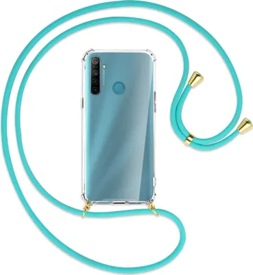 Produktbild von Handykette Backcover-Schutzhülle mit Band (Metall goldfarben) für Realme 5 / 5i - türkis