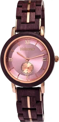 Produktbild von Holzwerk BRILLON kleine Damen Holz Armband Uhr in lila braun, rose gold & rosa