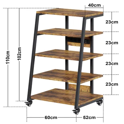 Produktbild von 5-stufiger HiFi Rack mit Rädern, Plattenspieler Tisch mit Steckdosenleisten, LED-Leuchten, Verstellbaren Ablage Holz Medienständer HiFi