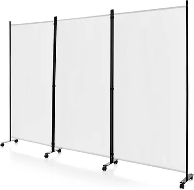 Produktbild von GOPLUS 3-teiliger Faltbarer Raumteiler, 180 cm Sichtschutz mit Metallrahmen und verschleißfestem Stoff, Paravent Trennwand mit Rollen (Weiß)