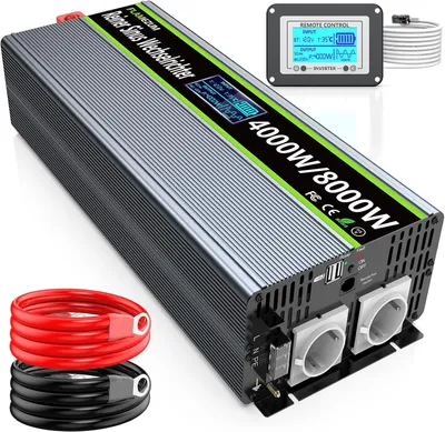 Produktbild von W Wechselrichter – Spannungswandler 12V zu 230V, reiner Sinus – 2 EU-Steckdosen mit USB-Ausgang