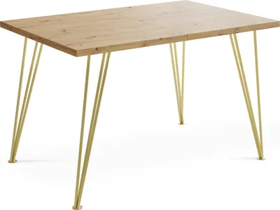 Obrázek produktu pro Obdélníkový Rozkládací Zlatý Jídelní Stůl - Stůl v Podkrovním Stylu s Kovovýma Nohama - 140 až 240 cm - Průmyslový Čtvercový Stůl do Obývačky - Spořič Místa - Dub Artisan - 140 x 80 cm