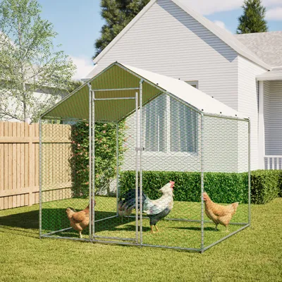 Produktbild von Hühnerstall Hühnerhaus Geflügelstall 2x2x2m Freilaufgehege Kleintierstall Voliere Freigehege Hühnerkäfig mit Dach Verzinkter Stahlrahmen