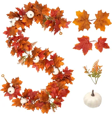 Imagen del producto de Guirnalda artificial de otoño, con hojas de arce de colores, 2 unidades de 175 cm cada una, para la decoración otoñal