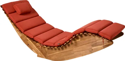 Produktbild von BELIANI Gartenliege Hellbraun Akazienholz mit Auflage Rot Geschwungene Gebogene Form für Garten Terrasse Balkon Outdoor Schaukelliege
