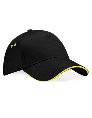 Image de Beechfield B15C | Ultimate 5 Panel Cap - Sandwich Peak / Casquette / Bonnet / Chapeau - Couleur : Noir/Yellow - Taille : One Size