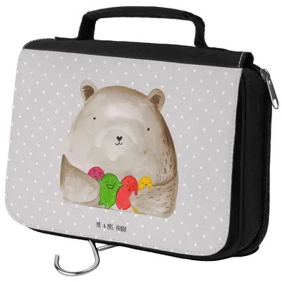 Produktbild von Mr. & Mrs. Panda Necessaire Bär Gefühl - Grau Pastell - Geschenk, badtasche, kulturtäschchen, beauty case, kosmetiktäschchen, Teddy, Verrückt, Wahnsinn, Durchgedreht